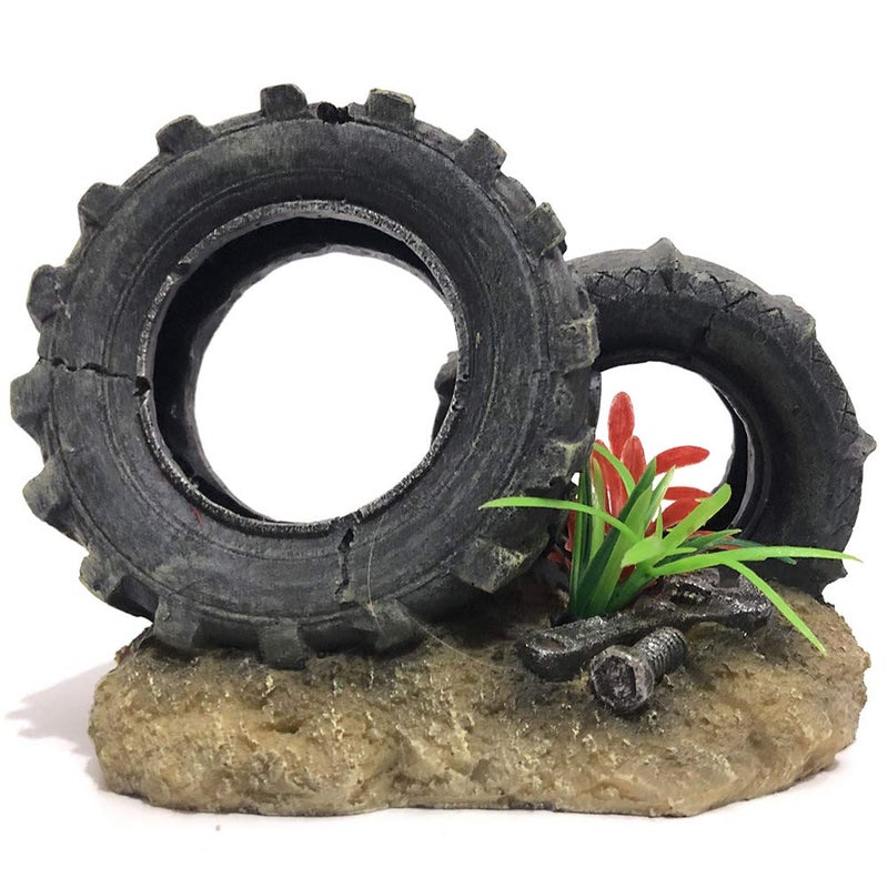 SLOCME Aquarium Tyre Decorations - Resin Material Tyre Decorationsï¼ŒFish Tank Tyre Ornament Aquarium Environment Friendly Decorations - Image 1